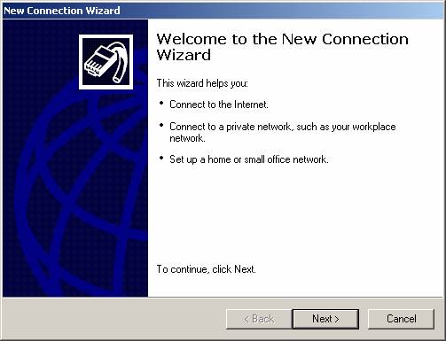 Click Create a new connection in the Network Tasks task pad