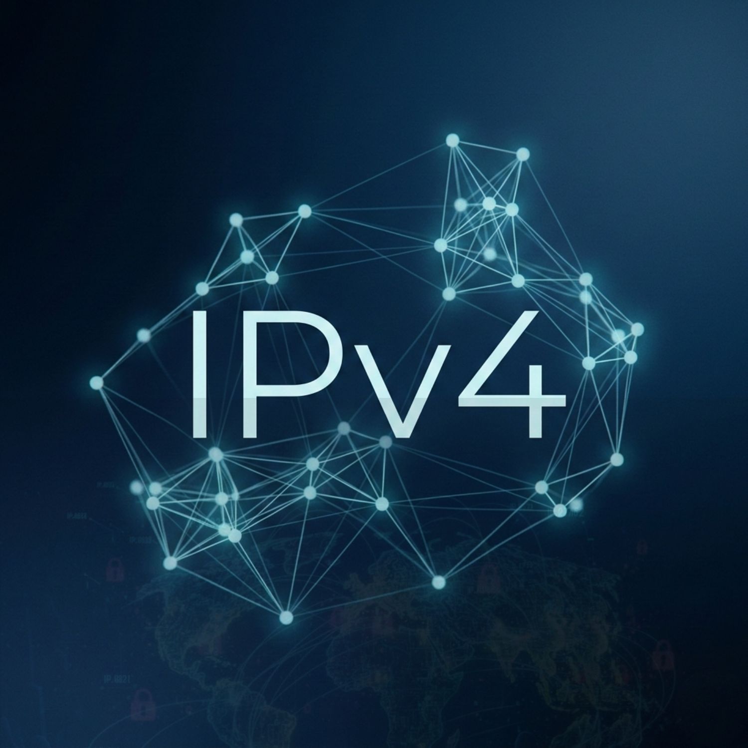 Abstract network grid with densely clustered nodes and connections, representing IPv4’s limited address space and constrained allocation model.